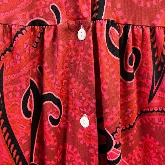 Womens Pink Paisley Floral Print V Neck Button Front Tiered Maxi Dress Size 12 - Picture 3 of 8